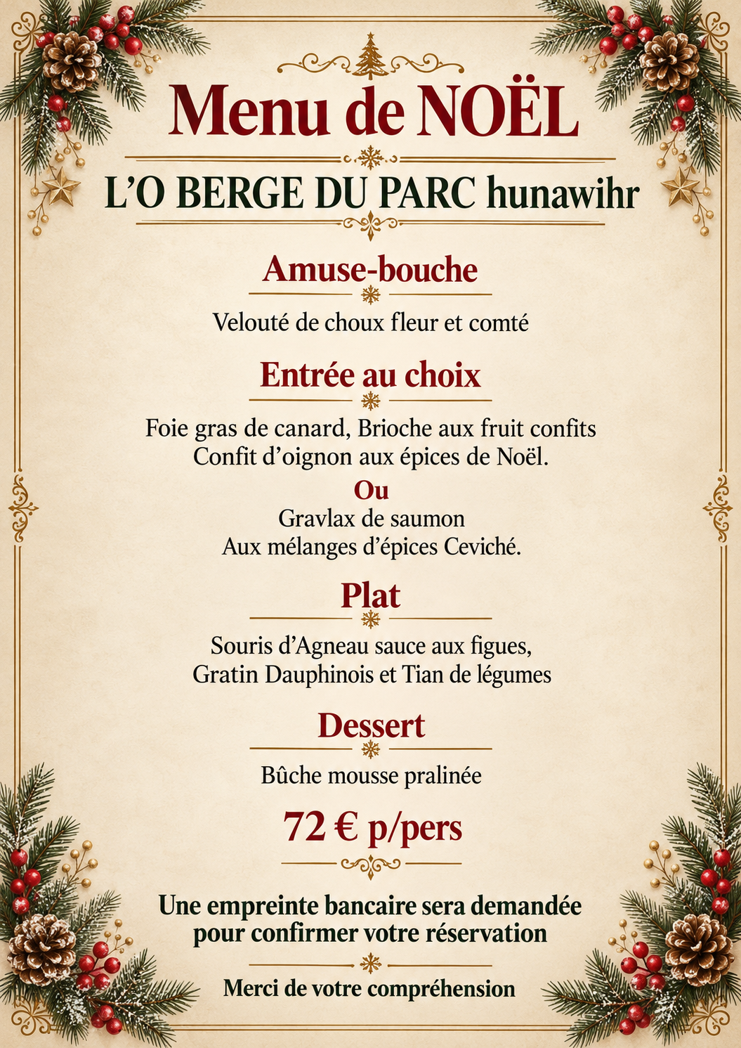 NOEL2026 | O'berge du parc Réveillons & Fêtes de fin d’année à L’Auberge du Parc Benfeld 0
